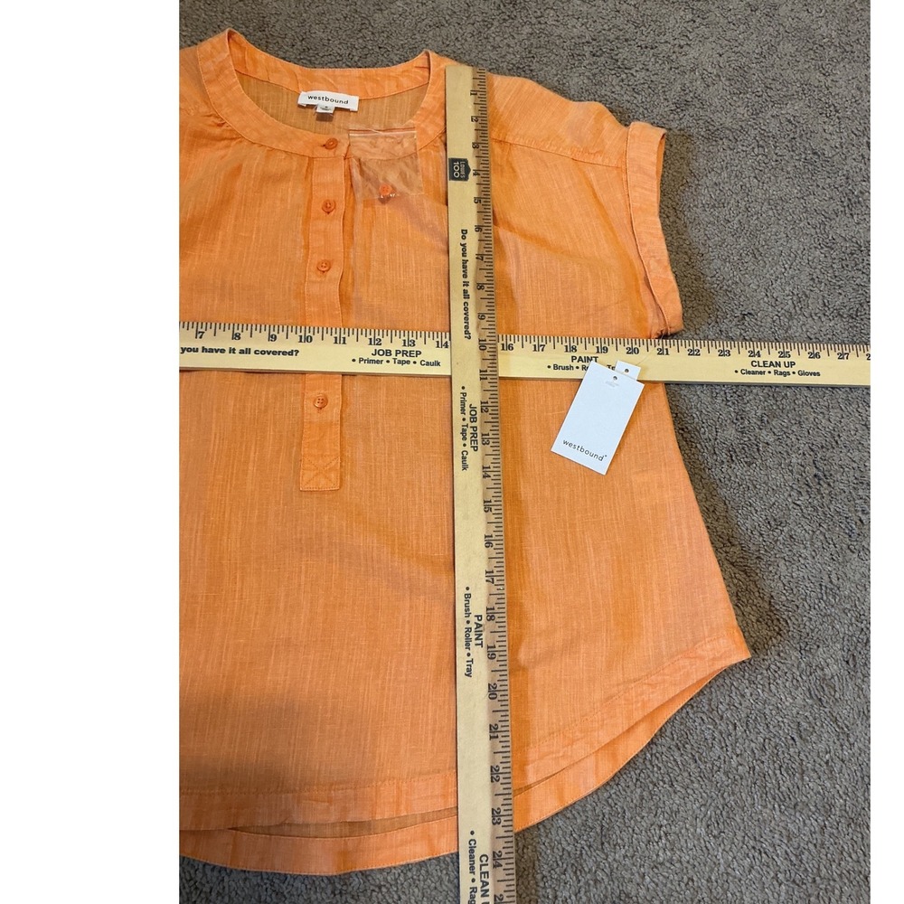 Westbound Orange Linen Cotton Blend Short Sleeve Henley Top Small NWT - Picture 8 of 8